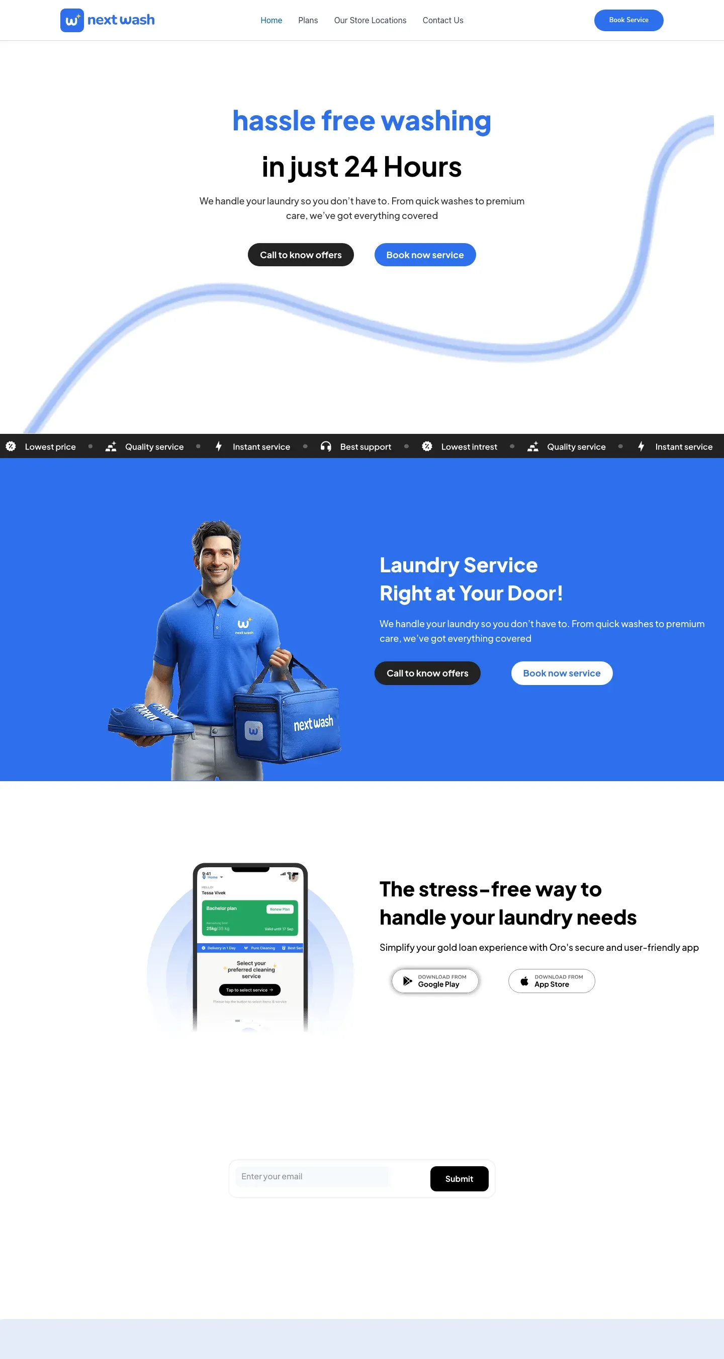 The Next Wash website on a desktop screen
